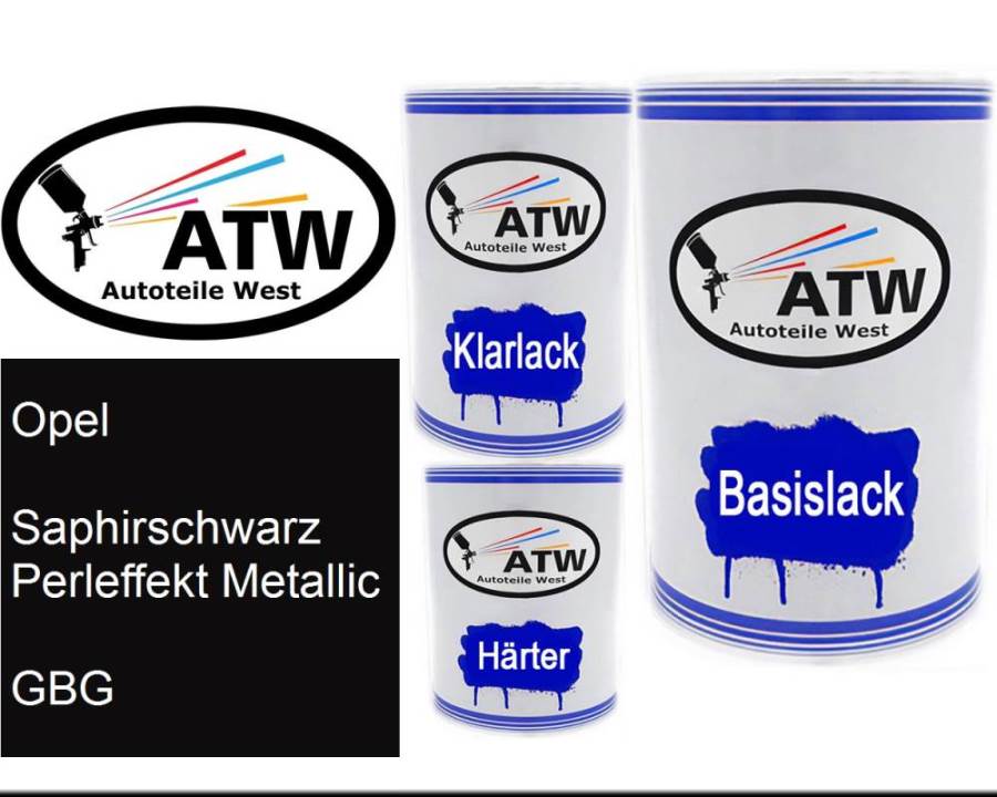 Opel, Saphirschwarz Perleffekt Metallic, GBG: 500ml Lackdose + 500ml Klarlack + 250ml Härter - Set, von ATW Autoteile West.